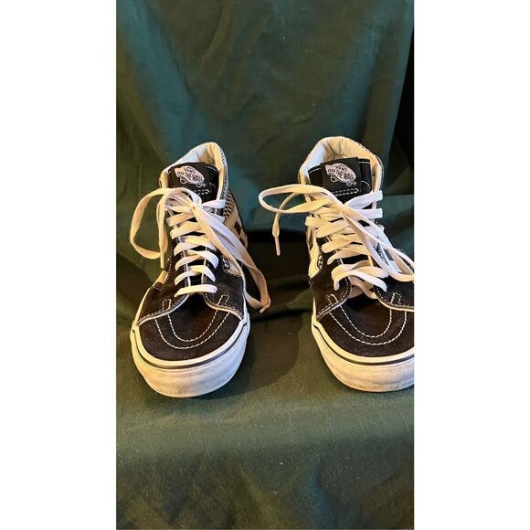 Vans Old Skool Checkered Lace Up High Cut Skate Shoes Black White Size 4.5 - Picture 3 of 13